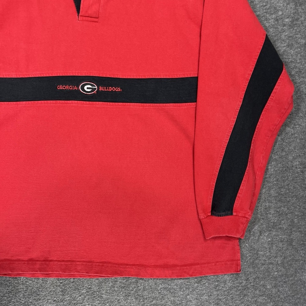 Vintage University of Georgia Bulldogs Rugby Shirt Mens L Red Black Striped SEC - Picture 3 of 14